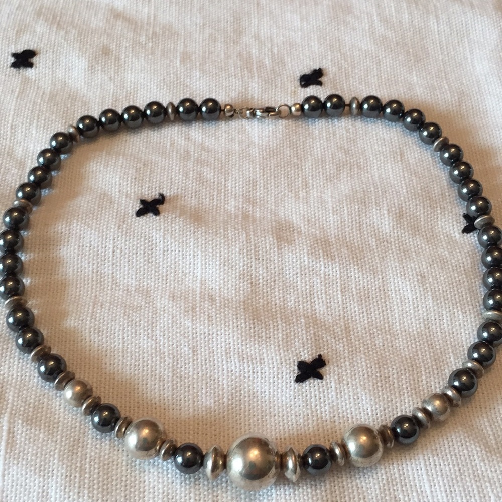 Hematite and silver beads - necklace